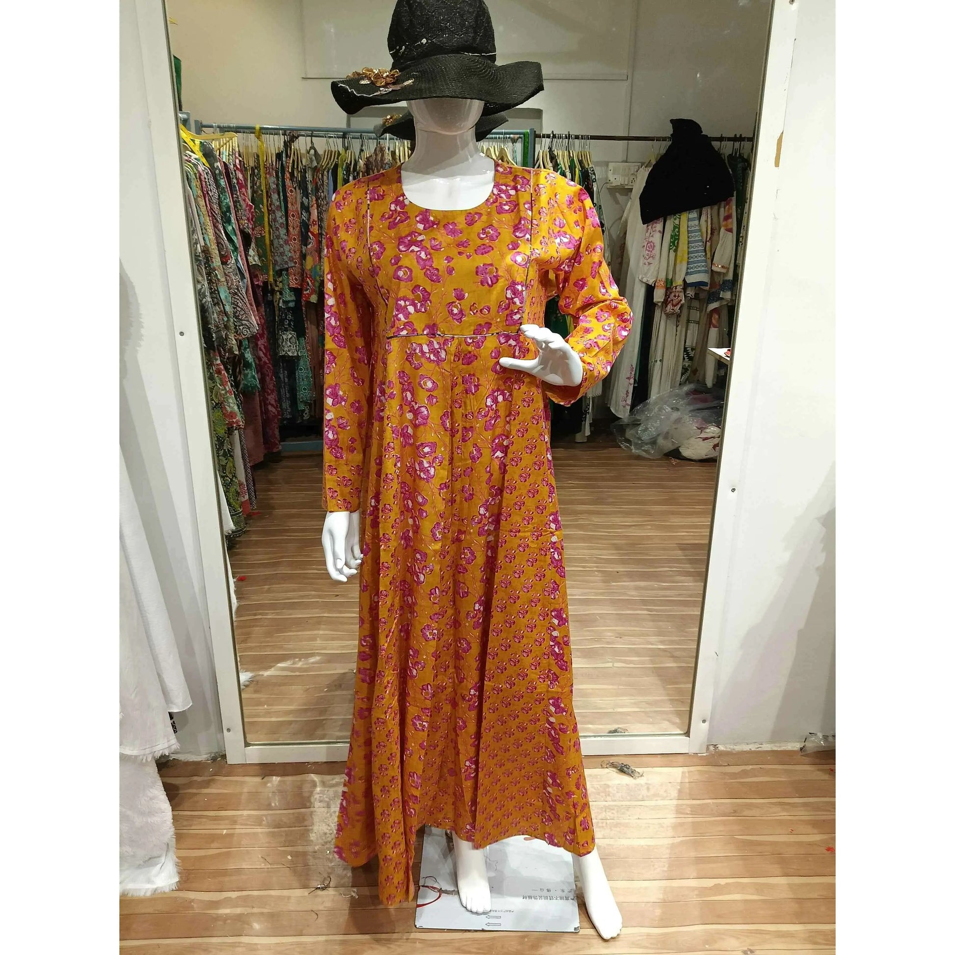 Floral Mustard Maxi Dress – Elegant Long Sleeve Style - PIKARU FASHION