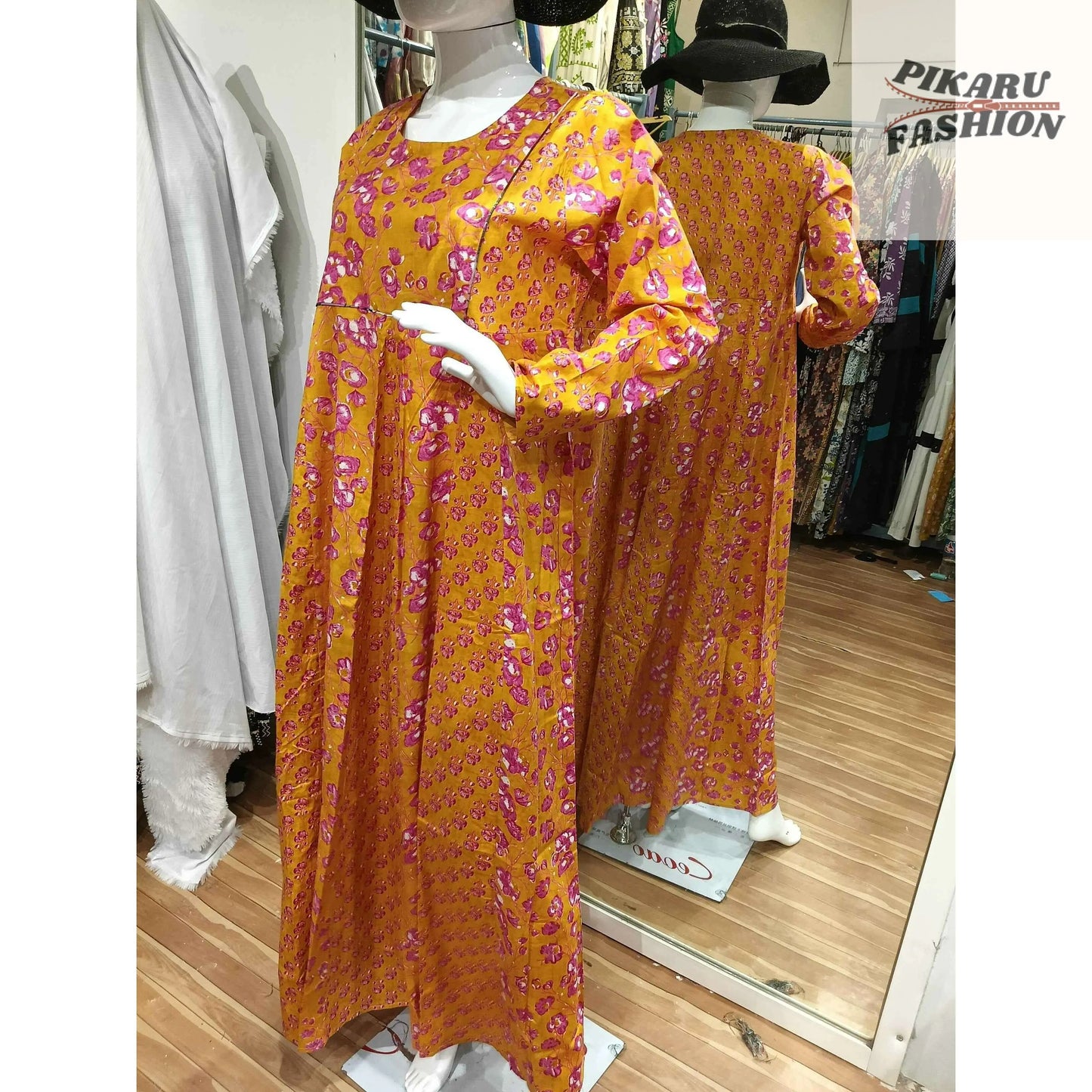 Floral Mustard Maxi Dress – Elegant Long Sleeve Style - PIKARU FASHION