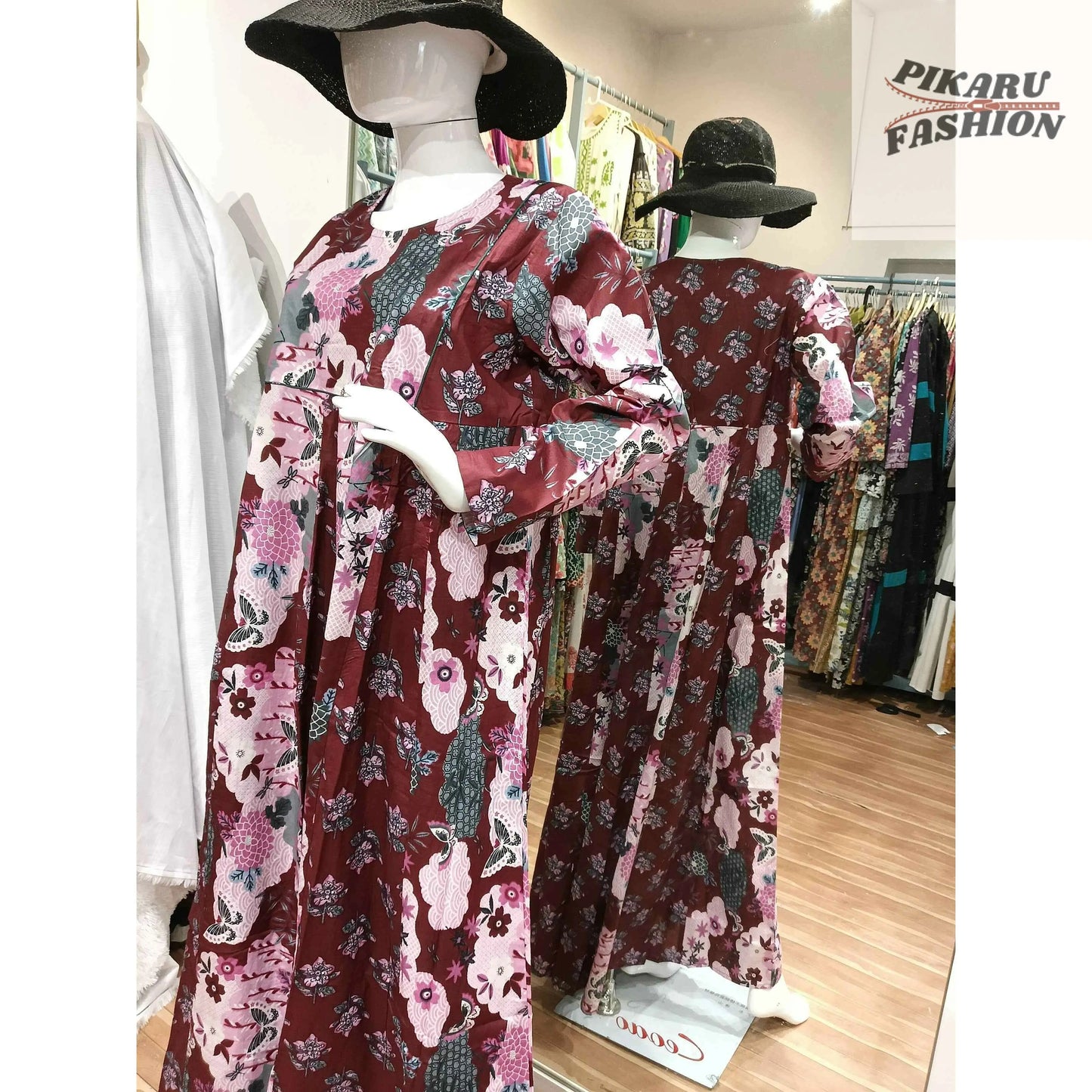 Floral Maroon Long Maxi Dress – Elegant & Modest Style - PIKARU FASHION