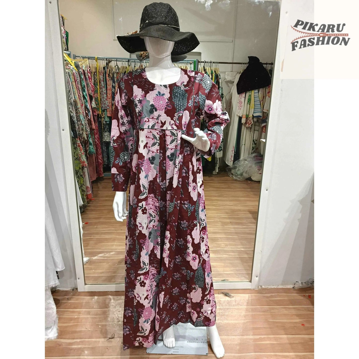 Floral Maroon Long Maxi Dress – Elegant & Modest Style - PIKARU FASHION