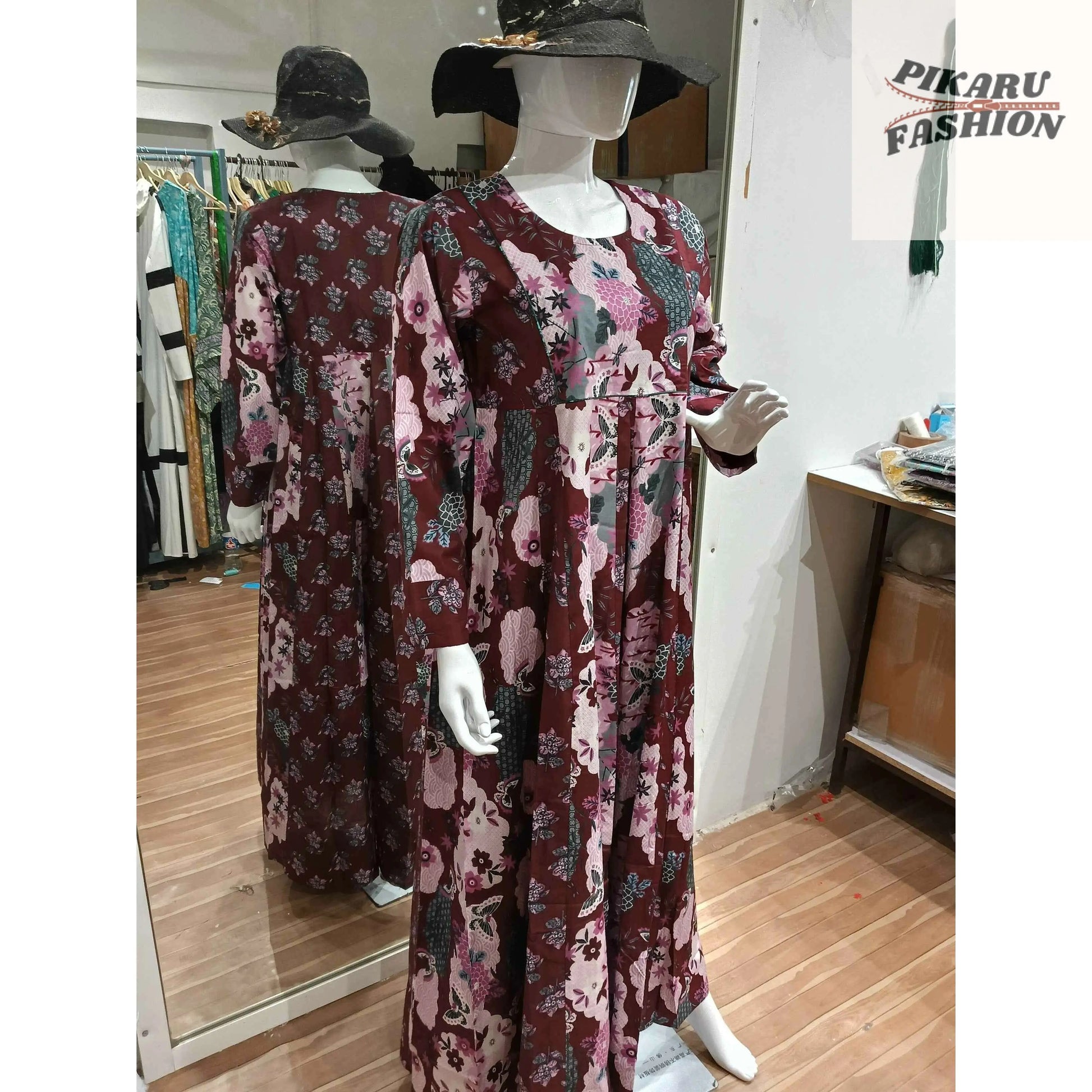 Floral Maroon Long Maxi Dress – Elegant & Modest Style - PIKARU FASHION