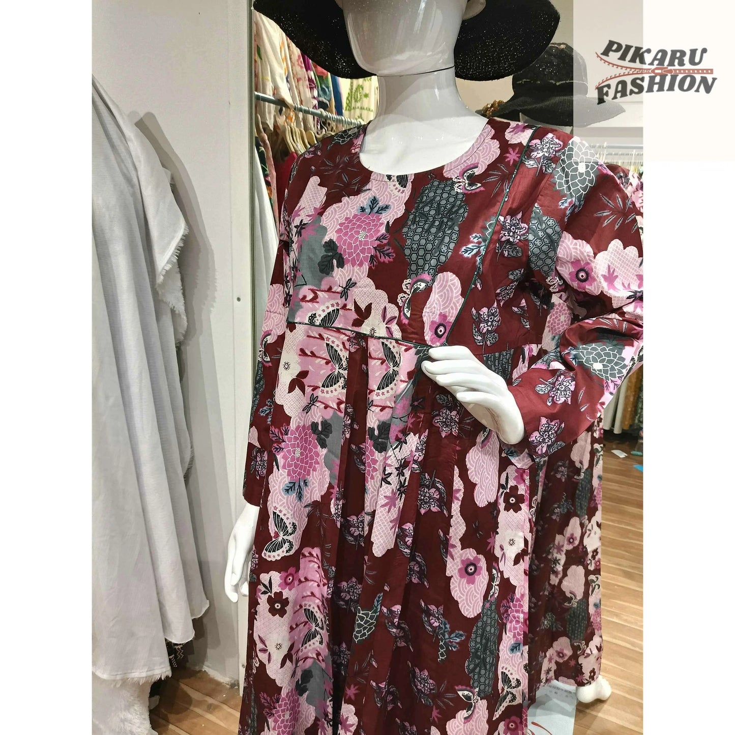 Floral Maroon Long Maxi Dress – Elegant & Modest Style - PIKARU FASHION