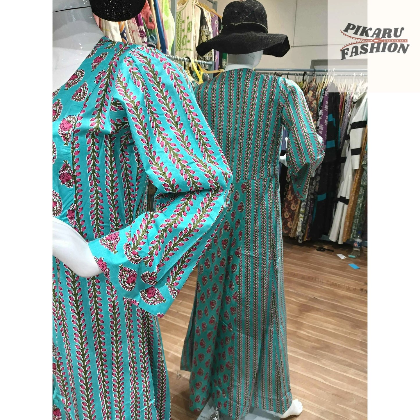 Bohemian Teal Printed Maxi Dress – Elegant & Breezy - PIKARU FASHION