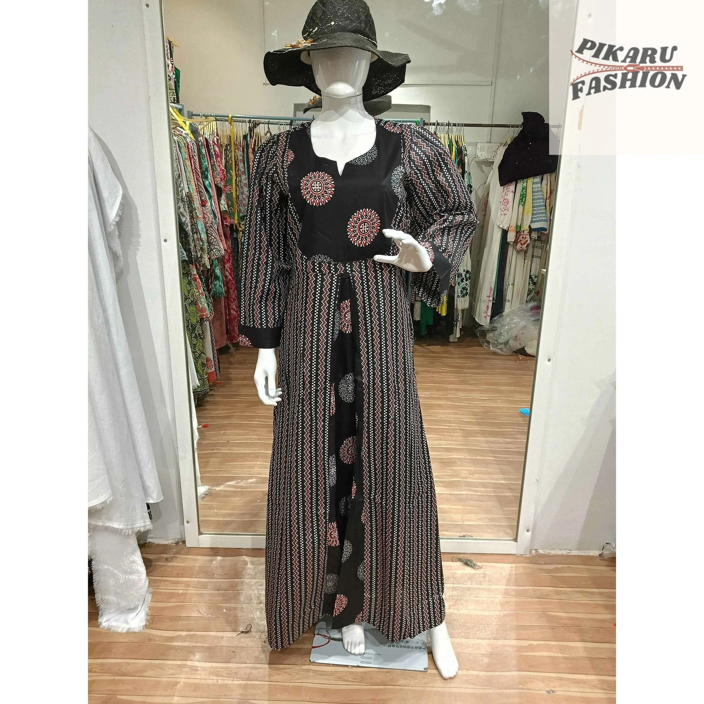 🖤 Black Boho Printed Maxi Dress – Chic & Breezy Style (UAE Collection) - PIKARU FASHION