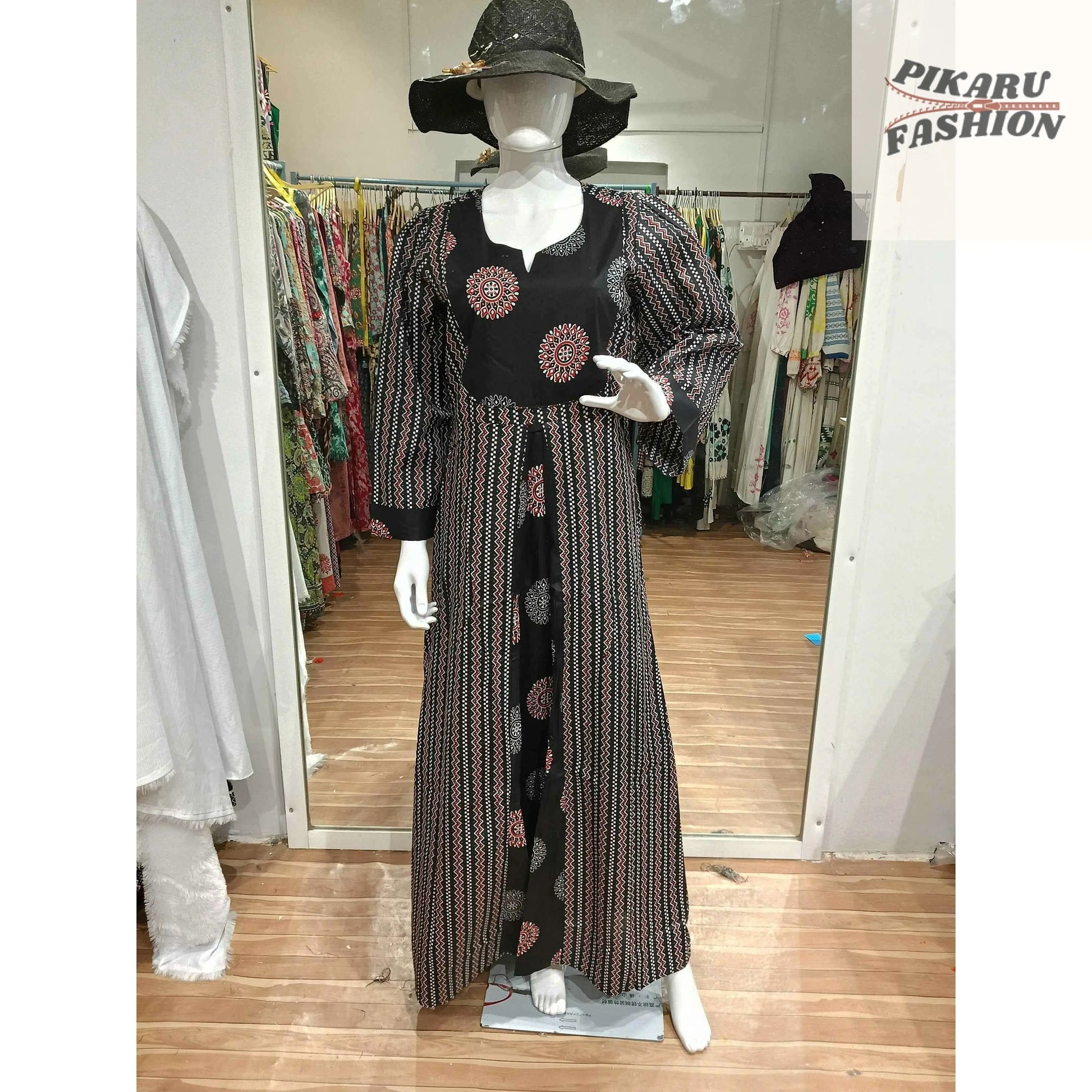 🖤 Black Boho Printed Maxi Dress – Chic & Breezy Style (UAE Collection) - PIKARU FASHION