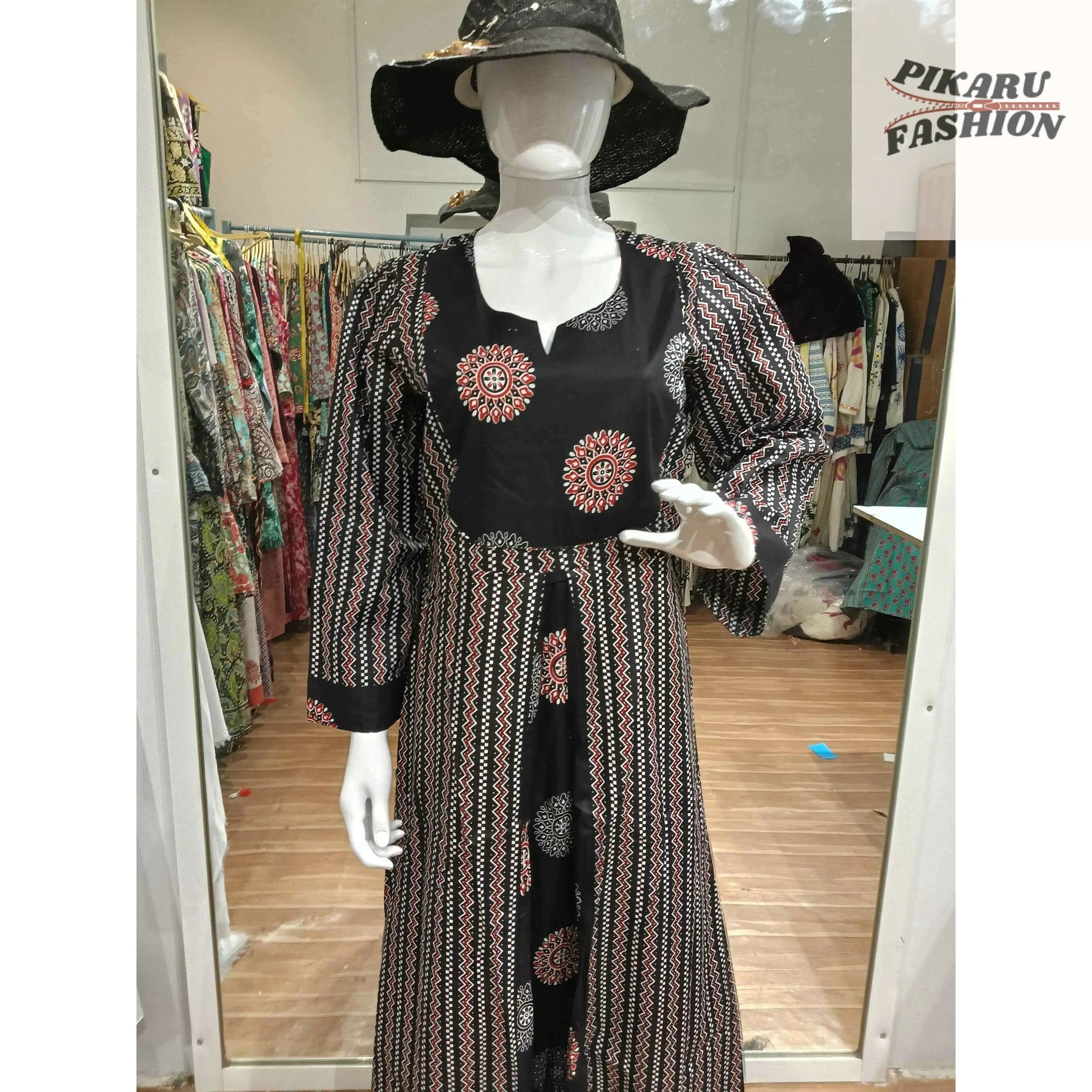 🖤 Black Boho Printed Maxi Dress – Chic & Breezy Style (UAE Collection) - PIKARU FASHION