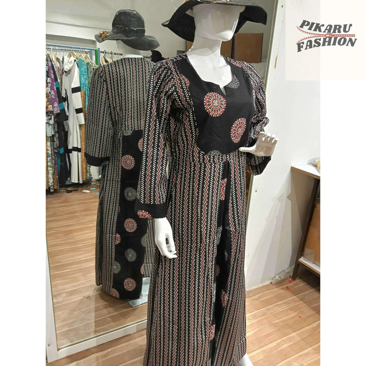 🖤 Black Boho Printed Maxi Dress – Chic & Breezy Style (UAE Collection) - PIKARU FASHION