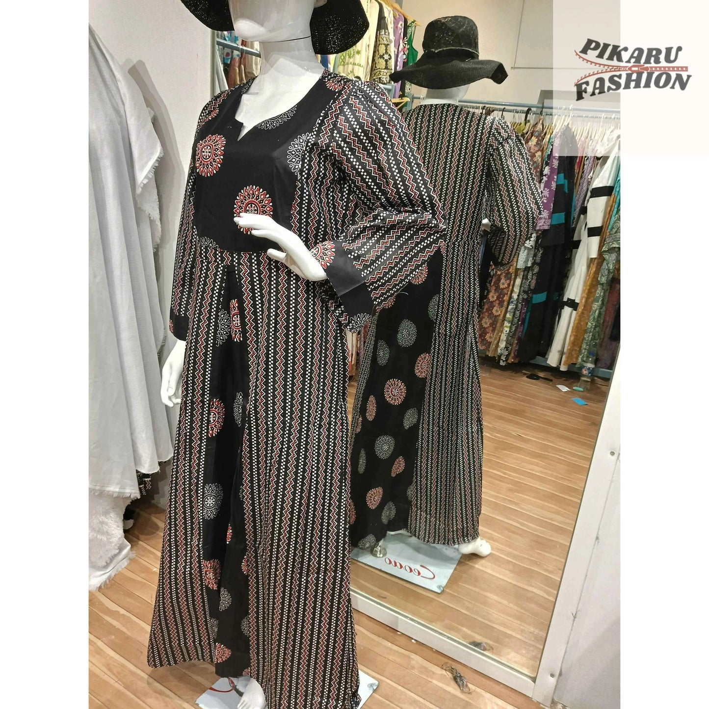 🖤 Black Boho Printed Maxi Dress – Chic & Breezy Style (UAE Collection) - PIKARU FASHION