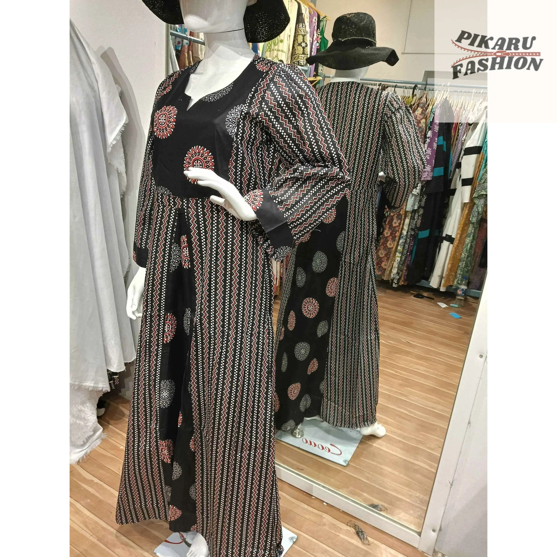 🖤 Black Boho Printed Maxi Dress – Chic & Breezy Style (UAE Collection) - PIKARU FASHION