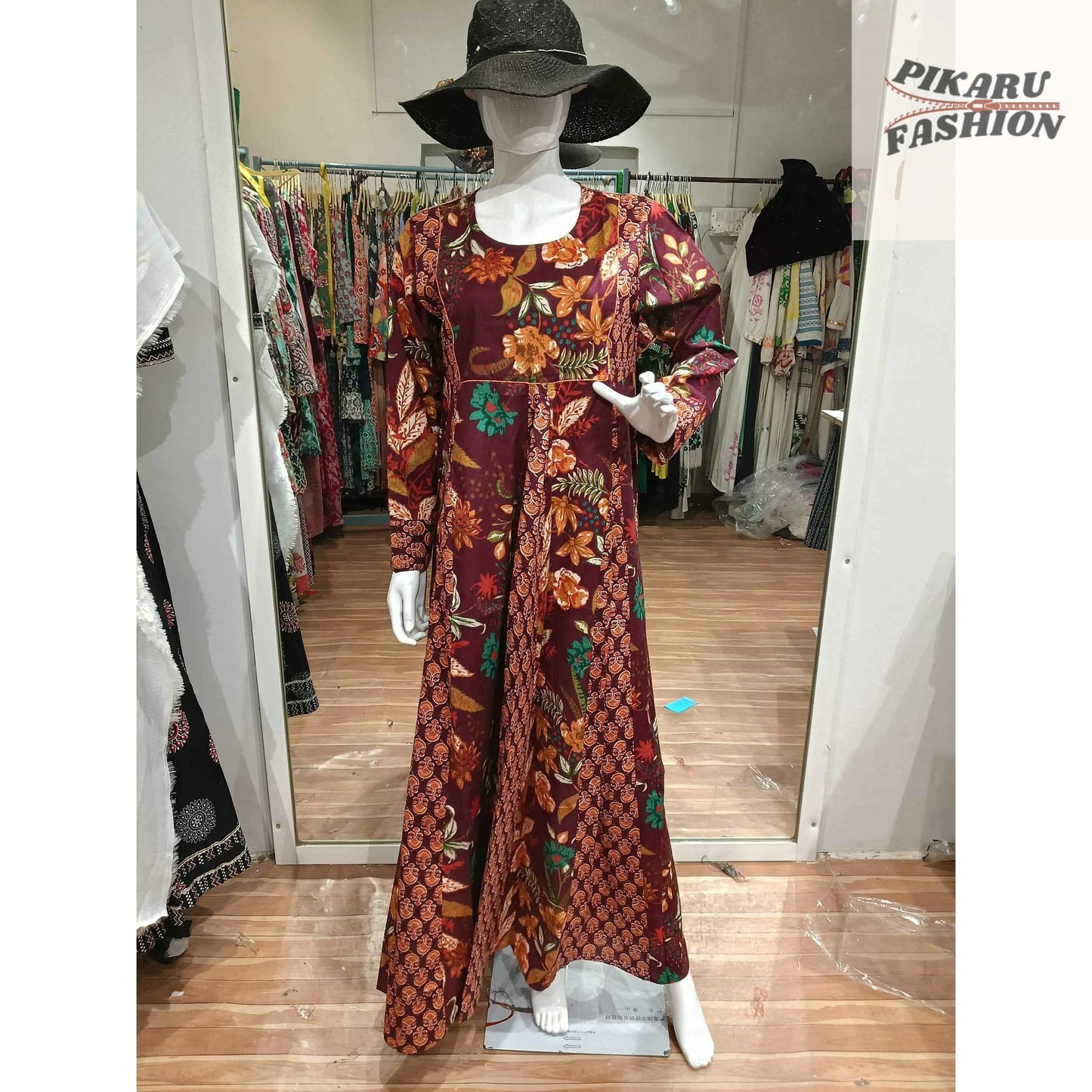 Bohemian Maroon Floral Printed Long Maxi Dress - PIKARU FASHION