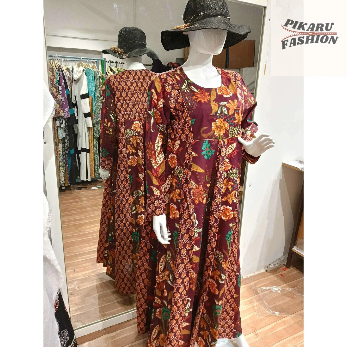 Bohemian Maroon Floral Printed Long Maxi Dress - PIKARU FASHION