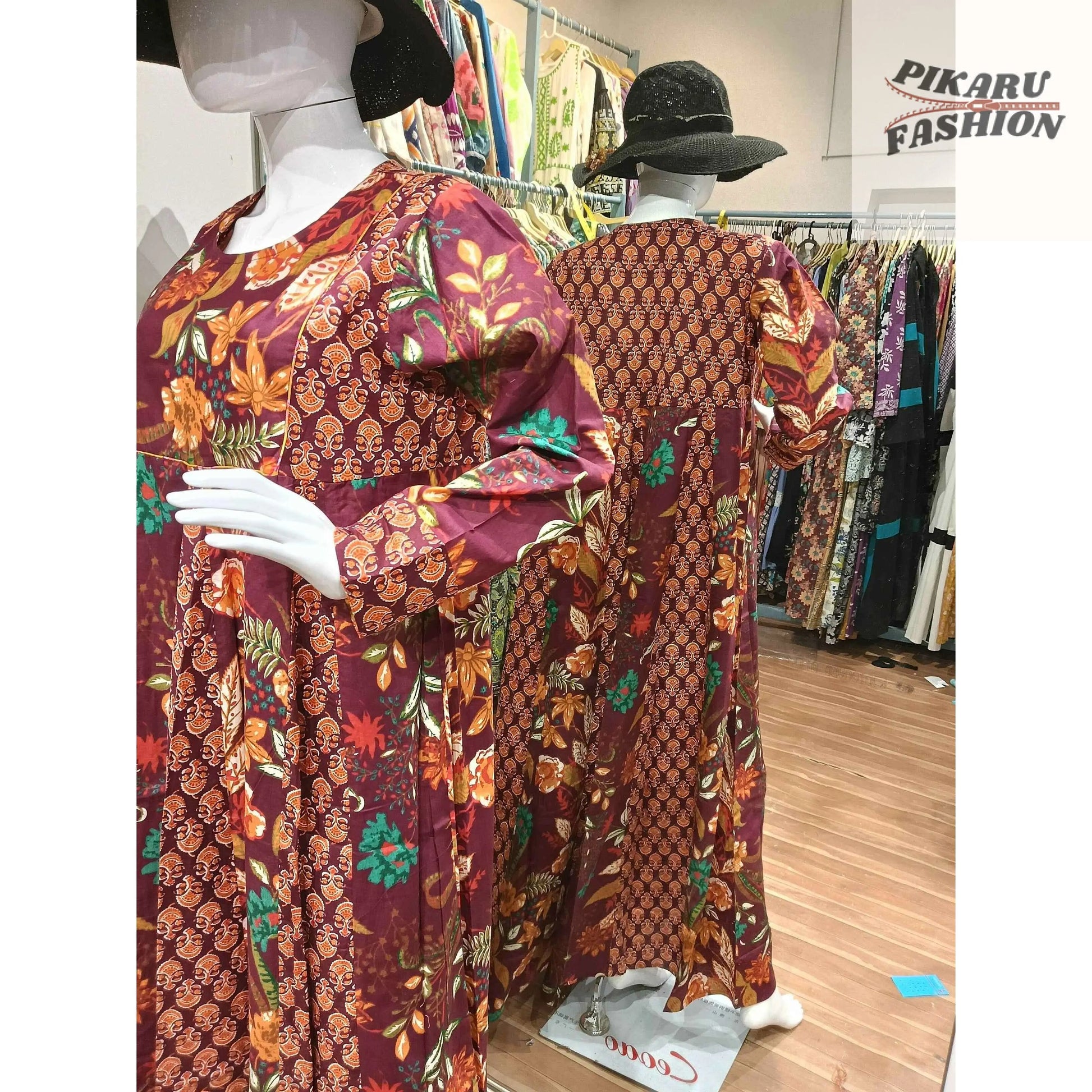 Bohemian Maroon Floral Printed Long Maxi Dress - PIKARU FASHION