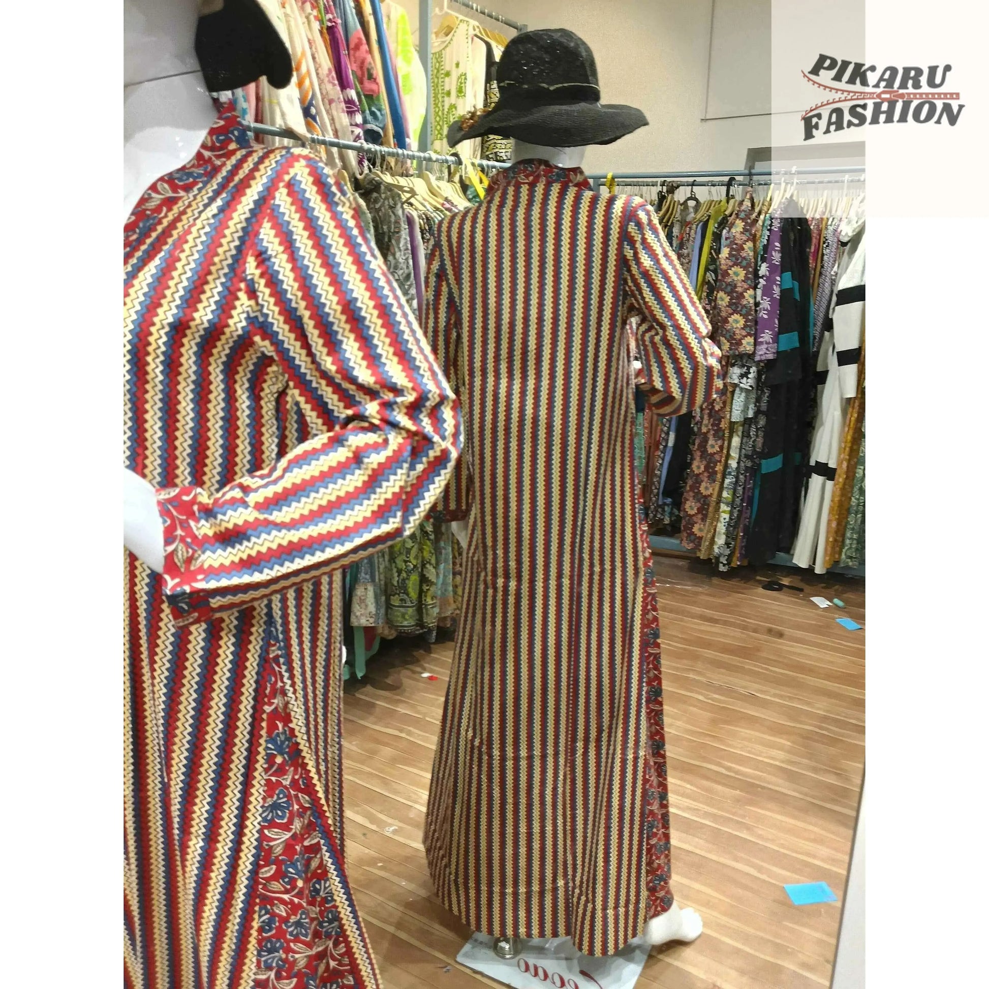 Hand-Block Printed Cotton Maxi Kaftan Dress-PIKARU FASHION - PIKARU FASHION