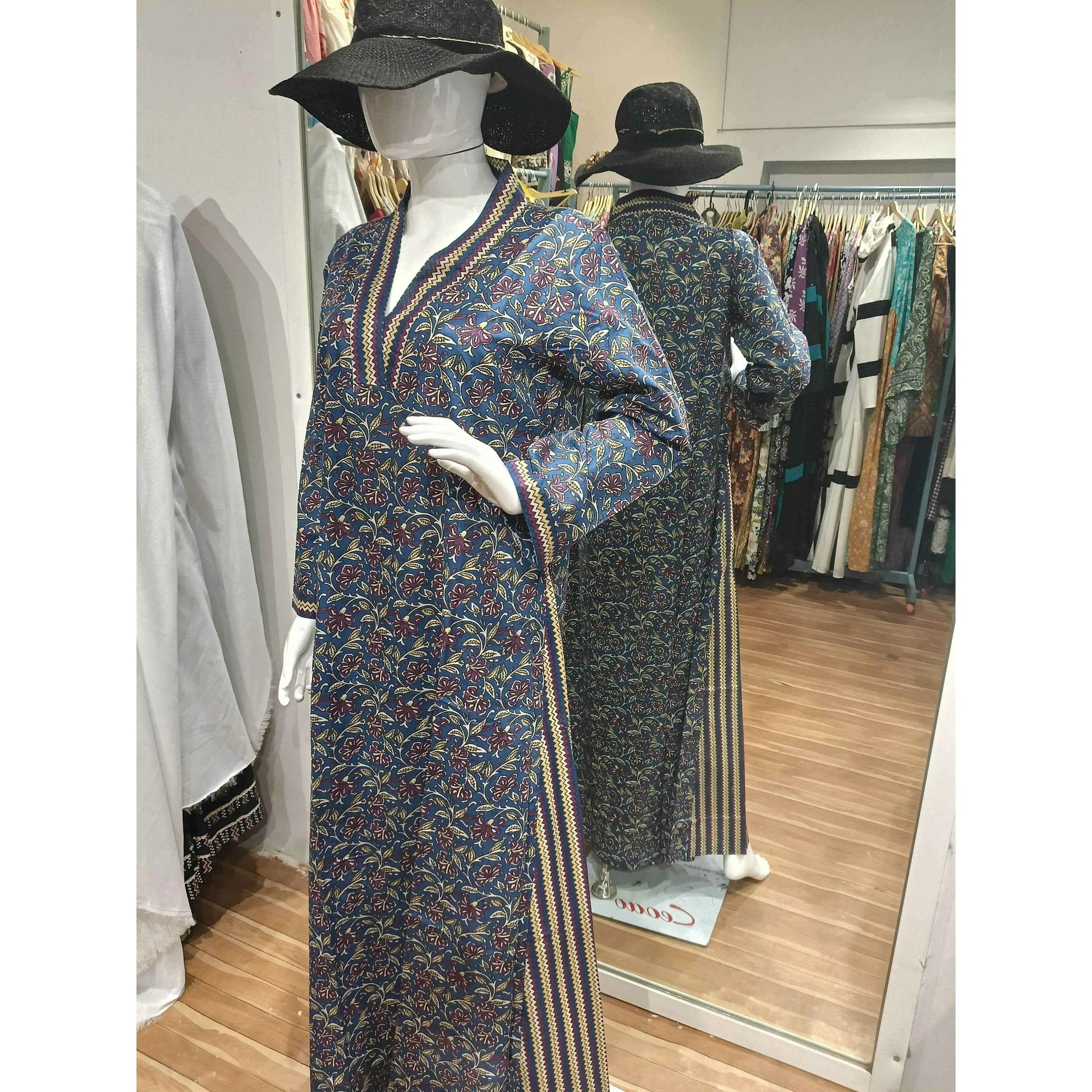indigo floral abaya style dress - PIKARU FASHION