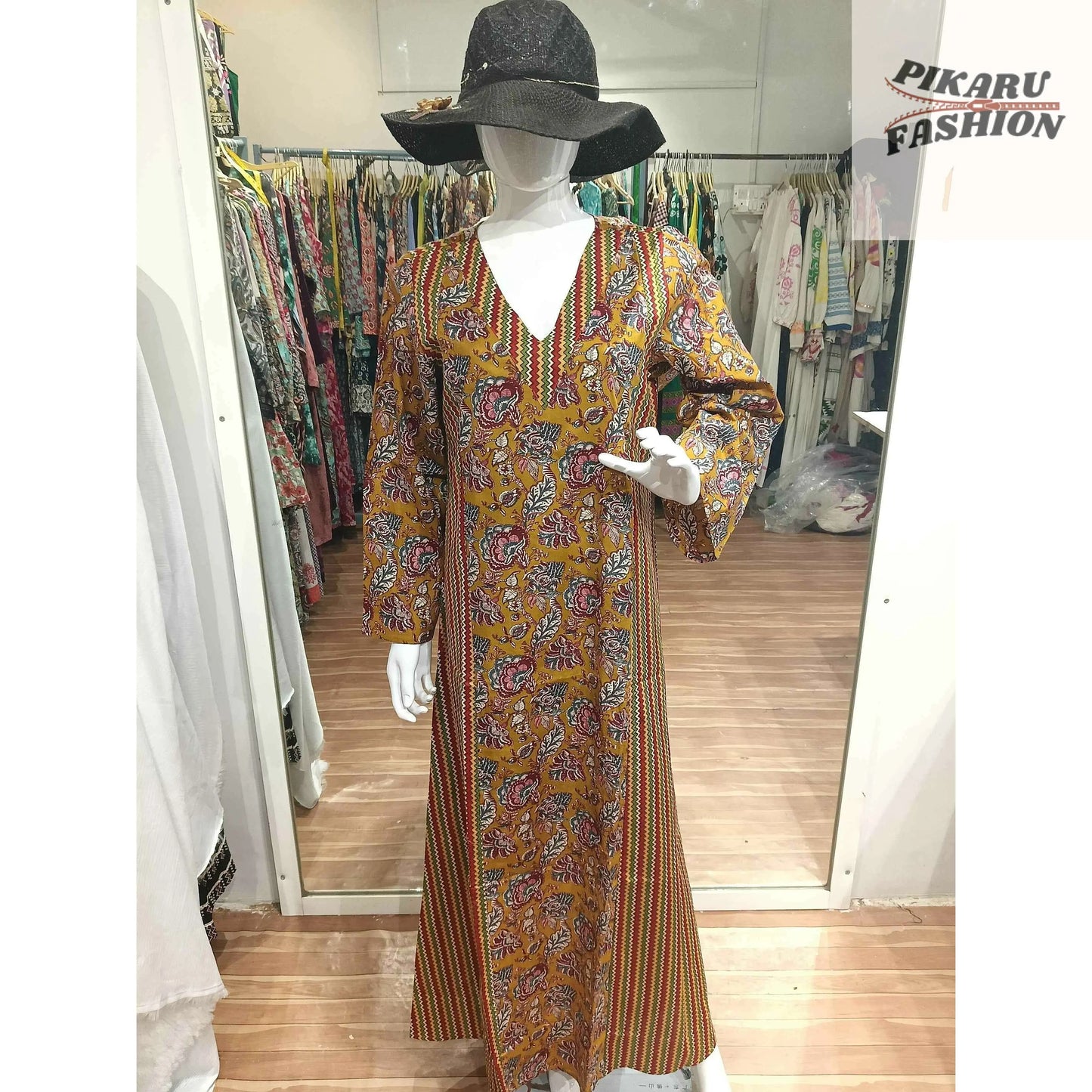 hand-block printed kaftan dress - PIKARU FASHION