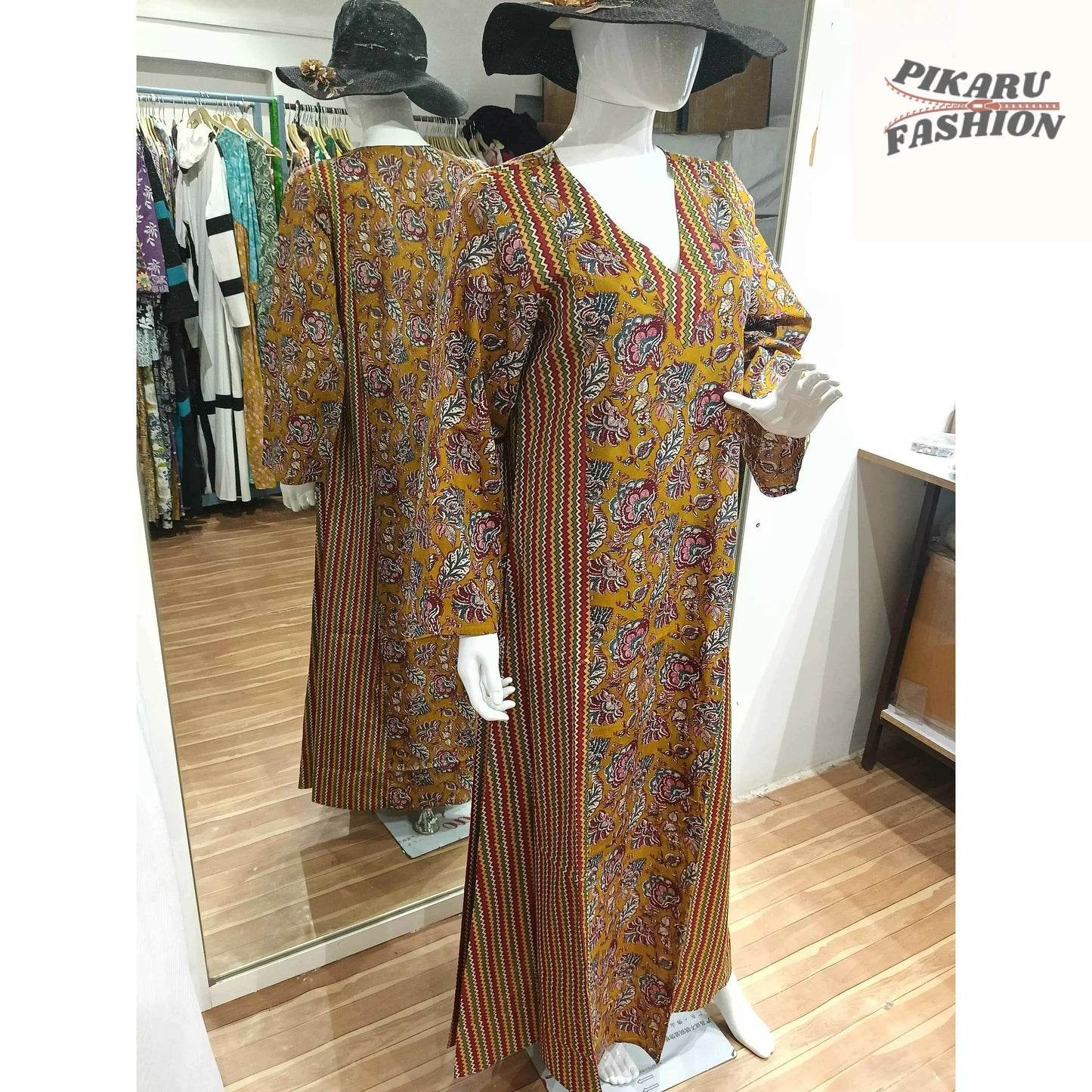 hand-block printed kaftan dress - PIKARU FASHION