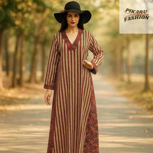 Hand-Block Printed Cotton Maxi Kaftan Dress-PIKARU FASHION - PIKARU FASHION