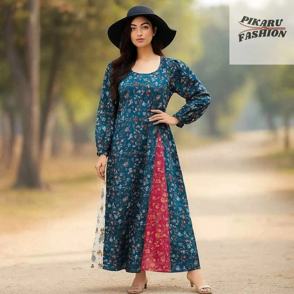 Floral Patchwork Maxi Dress - PIKARU FASHION
