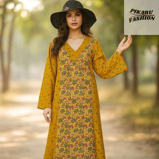 Mustard Floral Block Print Maxi Dress - PIKARU FASHION