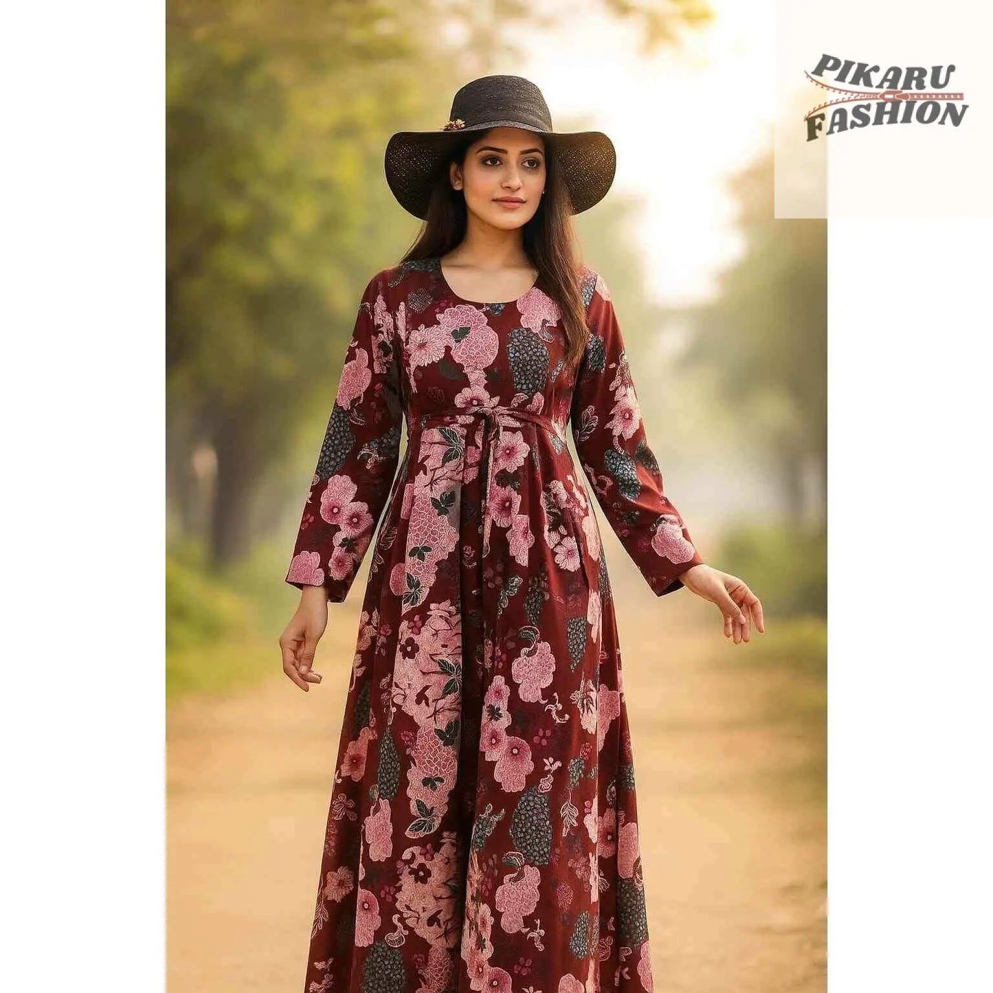 Floral Maroon Long Maxi Dress – Elegant & Modest Style - PIKARU FASHION