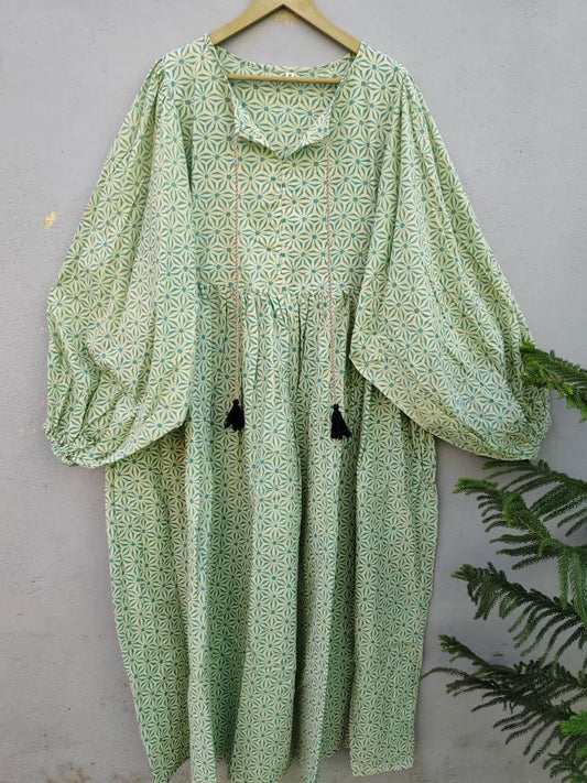 maxi dress - Mint Green Boho Maxi Dress with Balloon Sleeves – 