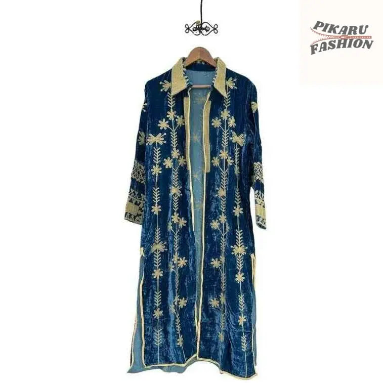 valvet Embroidered Long Kaftan - PIKARU FASHION