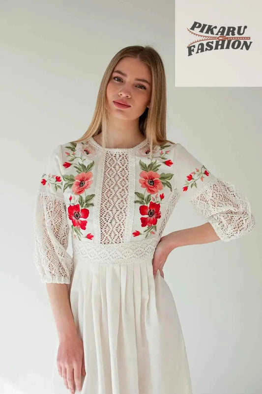 Vintage Boho Embroidered Lace Maxi Dress