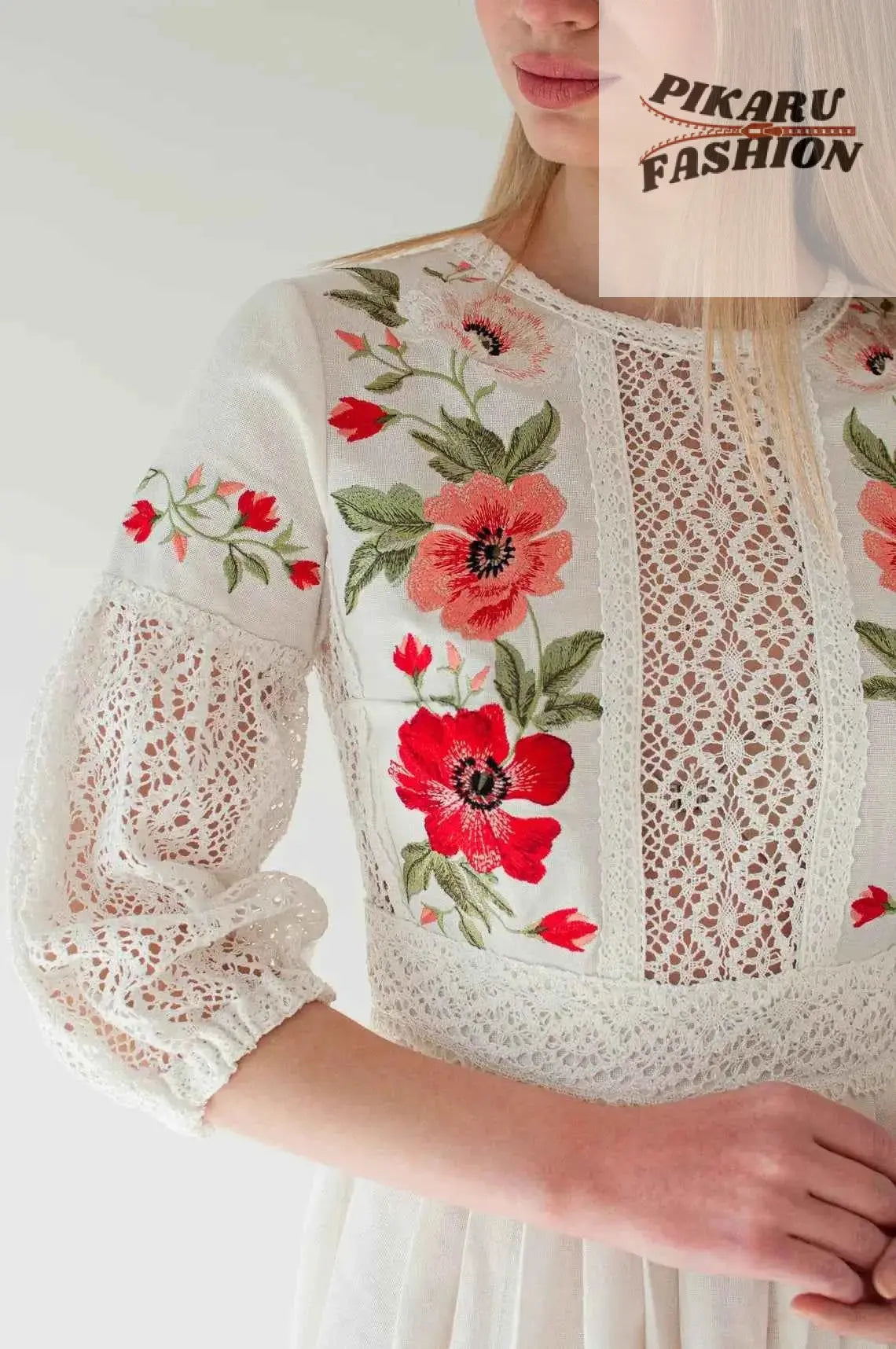 Vintage Boho Embroidered Lace Maxi Dress