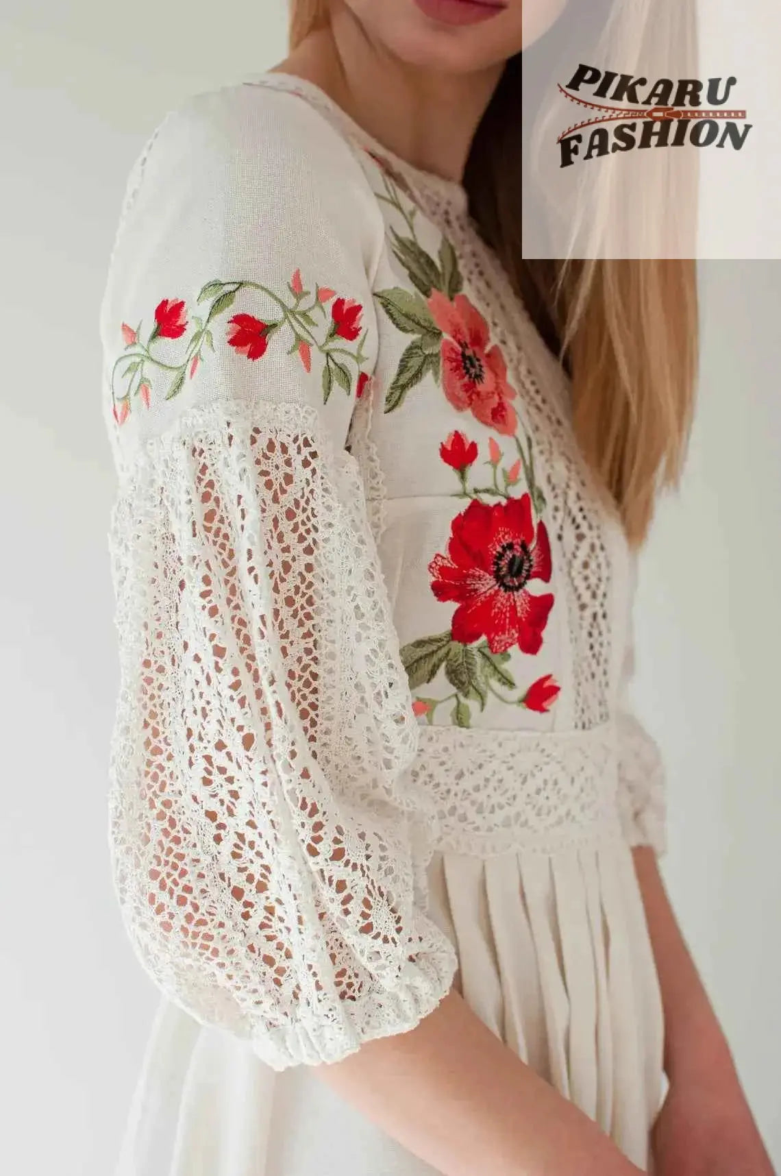 Vintage Boho Embroidered Lace Maxi Dress