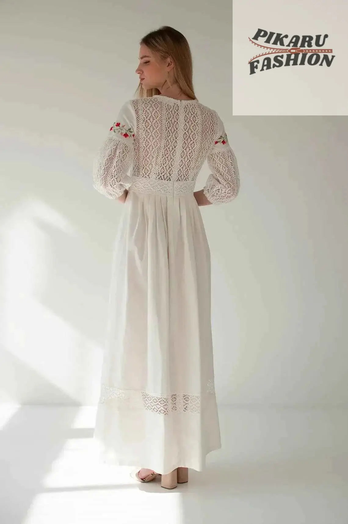 Vintage Boho Embroidered Lace Maxi Dress