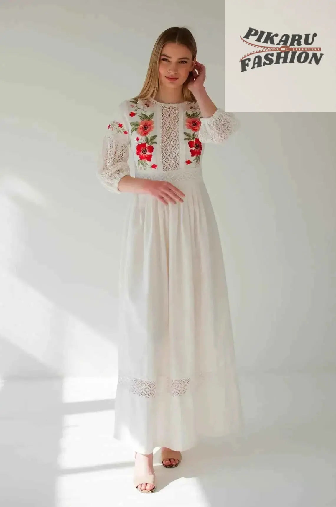 Vintage Boho Embroidered Lace Maxi Dress