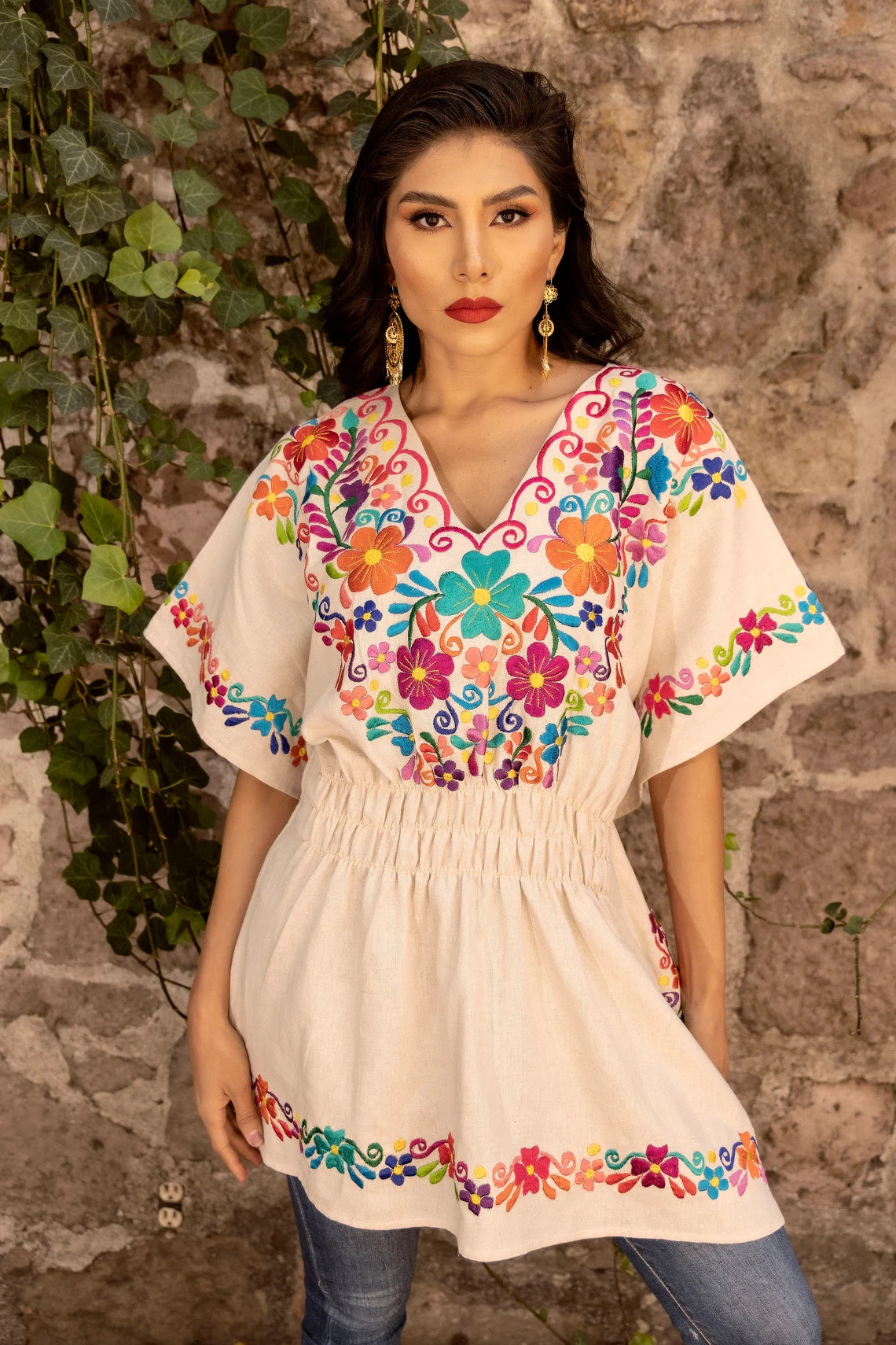 Traditional Mexican Blouse. Boho Chic. Artisanal Ethnic Top. Colorful Mexican Blouse. Floral Embroidered Blouse. Latina Style