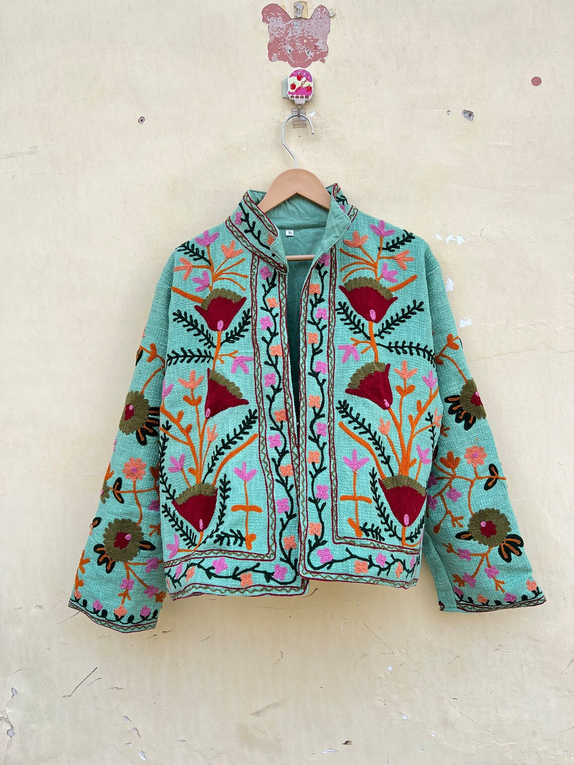 Handmade Suzani Embroidery Jacket, Winter Wear Jacket Coat, Womens Coat, Suzani Short Jacket, TNT Fabric Suzani Jacket, Robe, Gift For Her