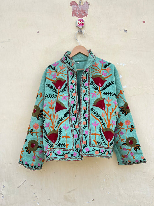 Handmade Suzani Embroidery Jacket, Winter Wear Jacket Coat, Womens Coat, Suzani Short Jacket, TNT Fabric Suzani Jacket, Robe, Gift For Her