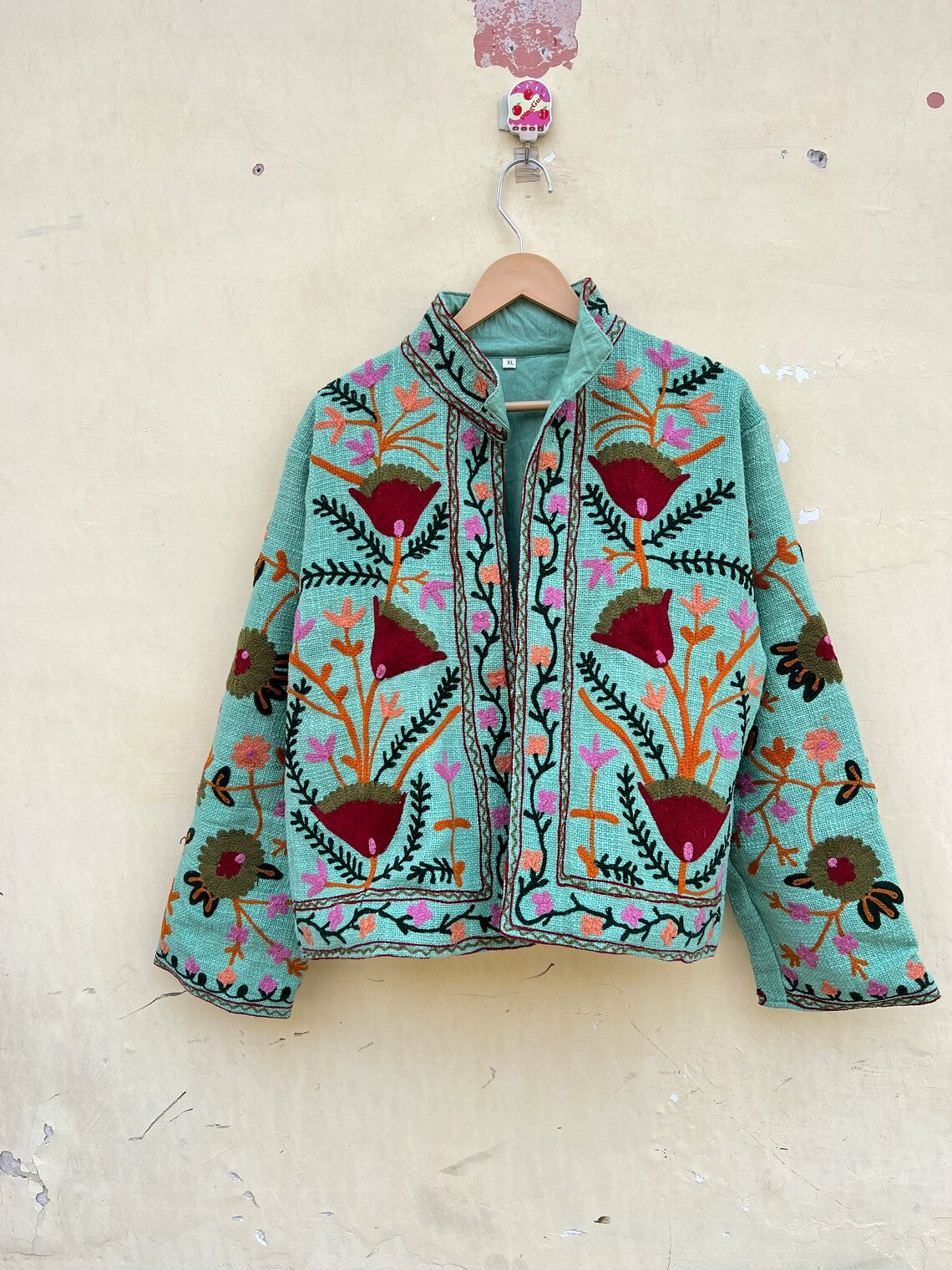 Handmade Suzani Embroidery Jacket, Winter Wear Jacket Coat, Womens Coat, Suzani Short Jacket, TNT Fabric Suzani Jacket, Robe, Gift For Her