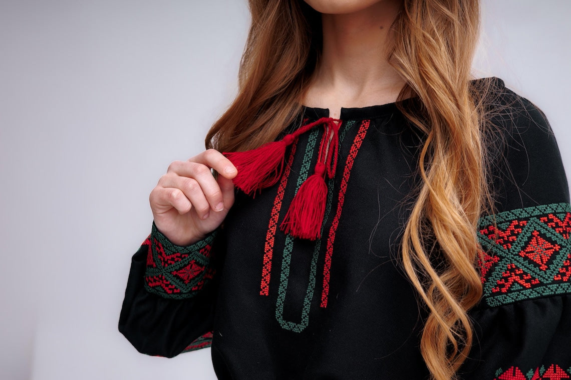 Ukrainian blouse with roosters embroidery, slavic blouse, black ukraine shirt, embroidery tops, Hand Embroidere, vyshyvanka for gift