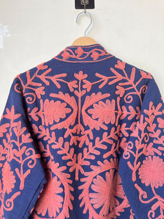 Indian Suzani Embroidery Jacket, Cotton Suzani Coat, Winter Wear Jacket Coat, Suzani Short Jacket, Hand Embroidered Jacket For Women