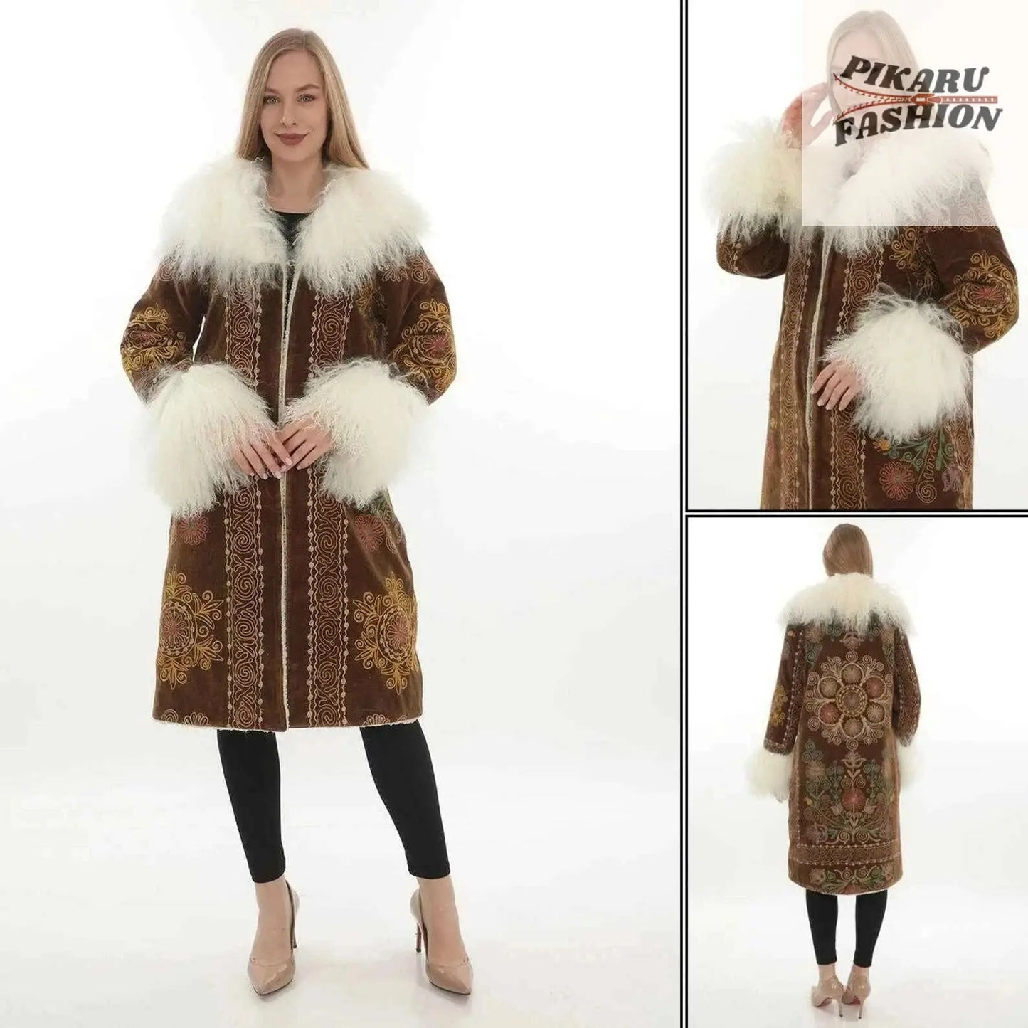 Boho Suzani Shearling Coat - PIKARU FASHION