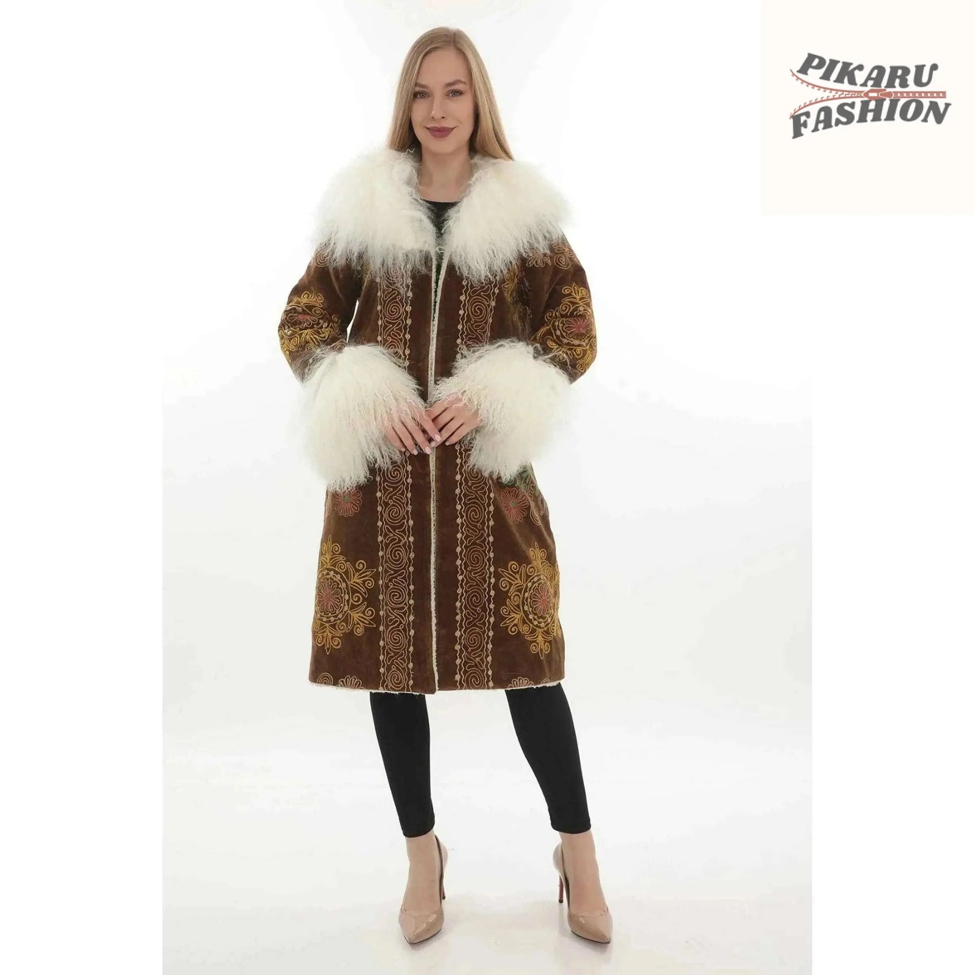 Boho Suzani Shearling Coat - PIKARU FASHION