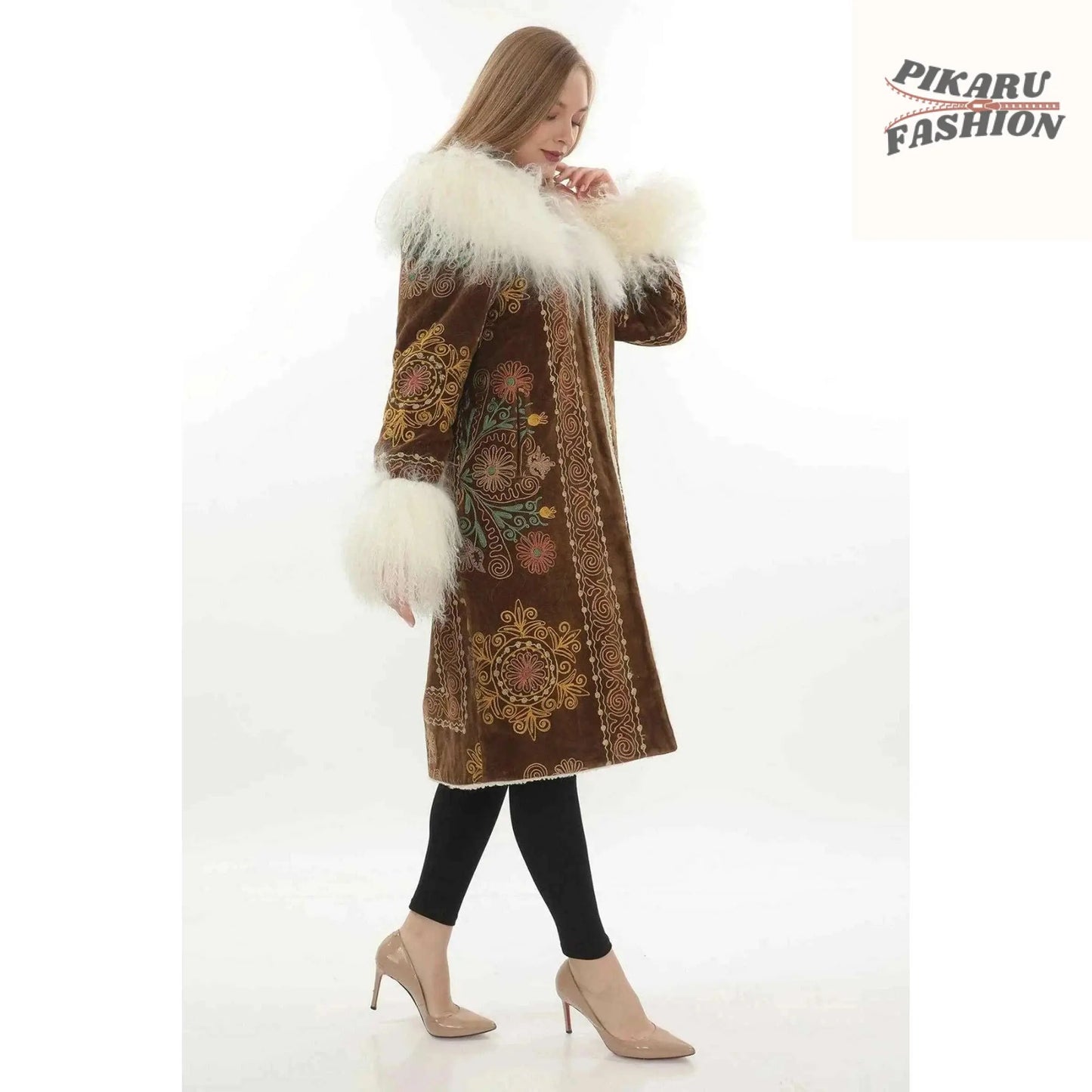 Boho Suzani Shearling Coat - PIKARU FASHION