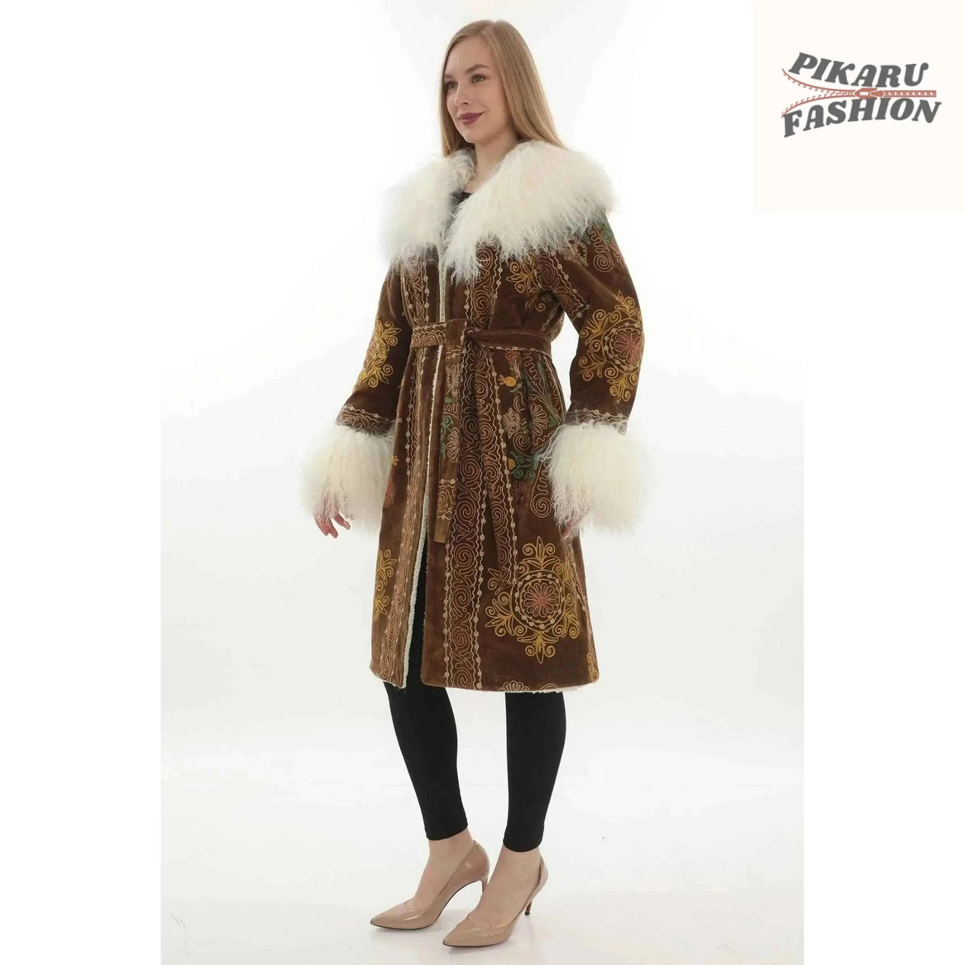 Boho Suzani Shearling Coat - PIKARU FASHION
