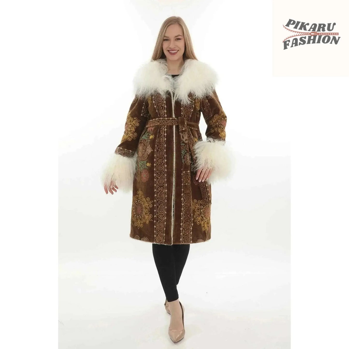 Boho Suzani Shearling Coat - PIKARU FASHION