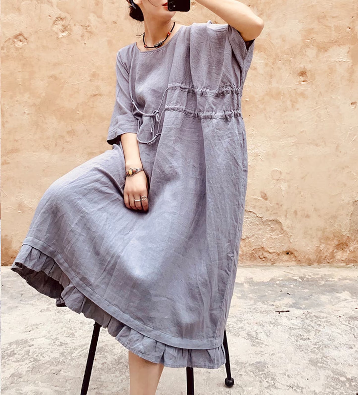 Soft Linen Maxi Dress - PIKARU FASHION