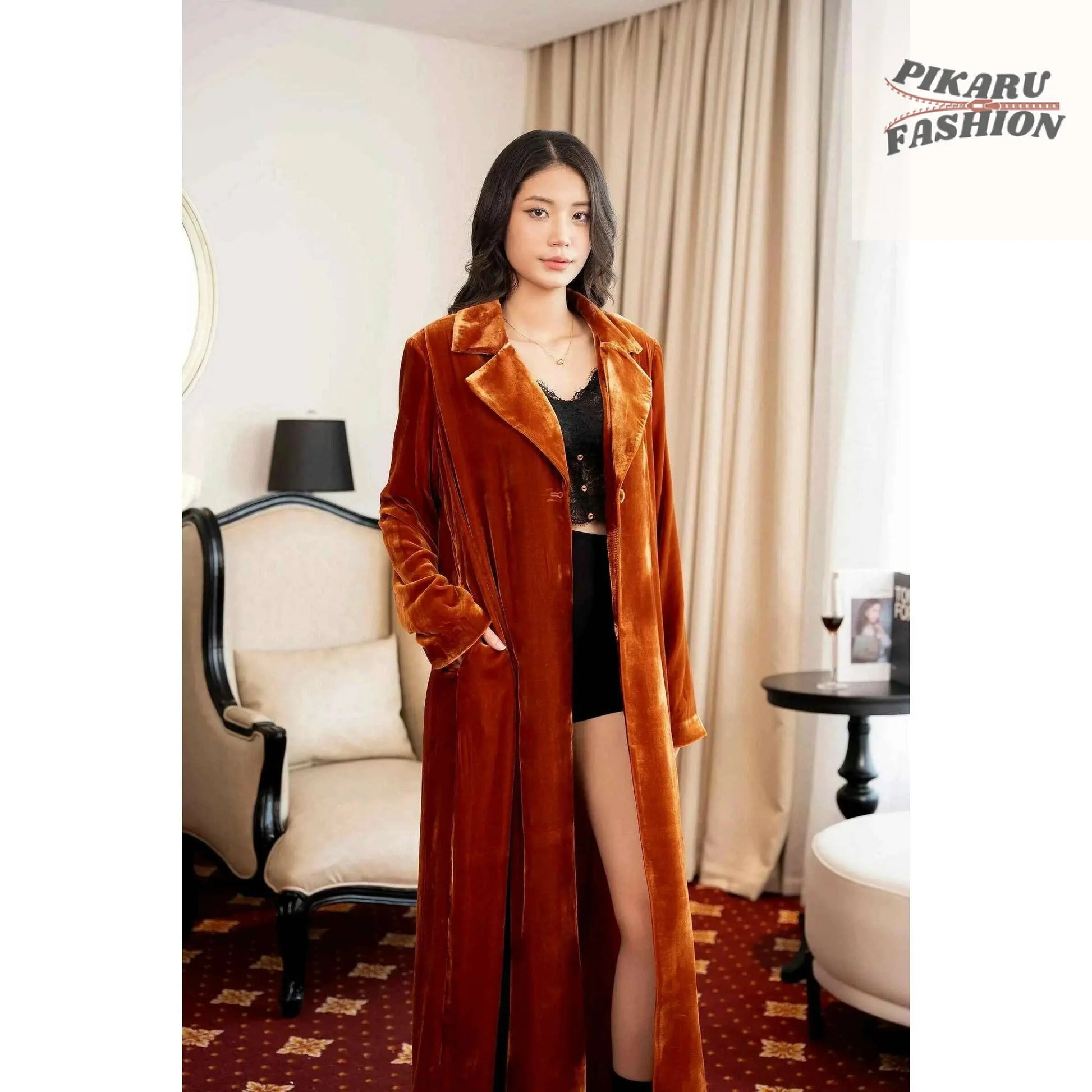 Long Mulberry Silk Velvet Duster - PIKARU FASHION