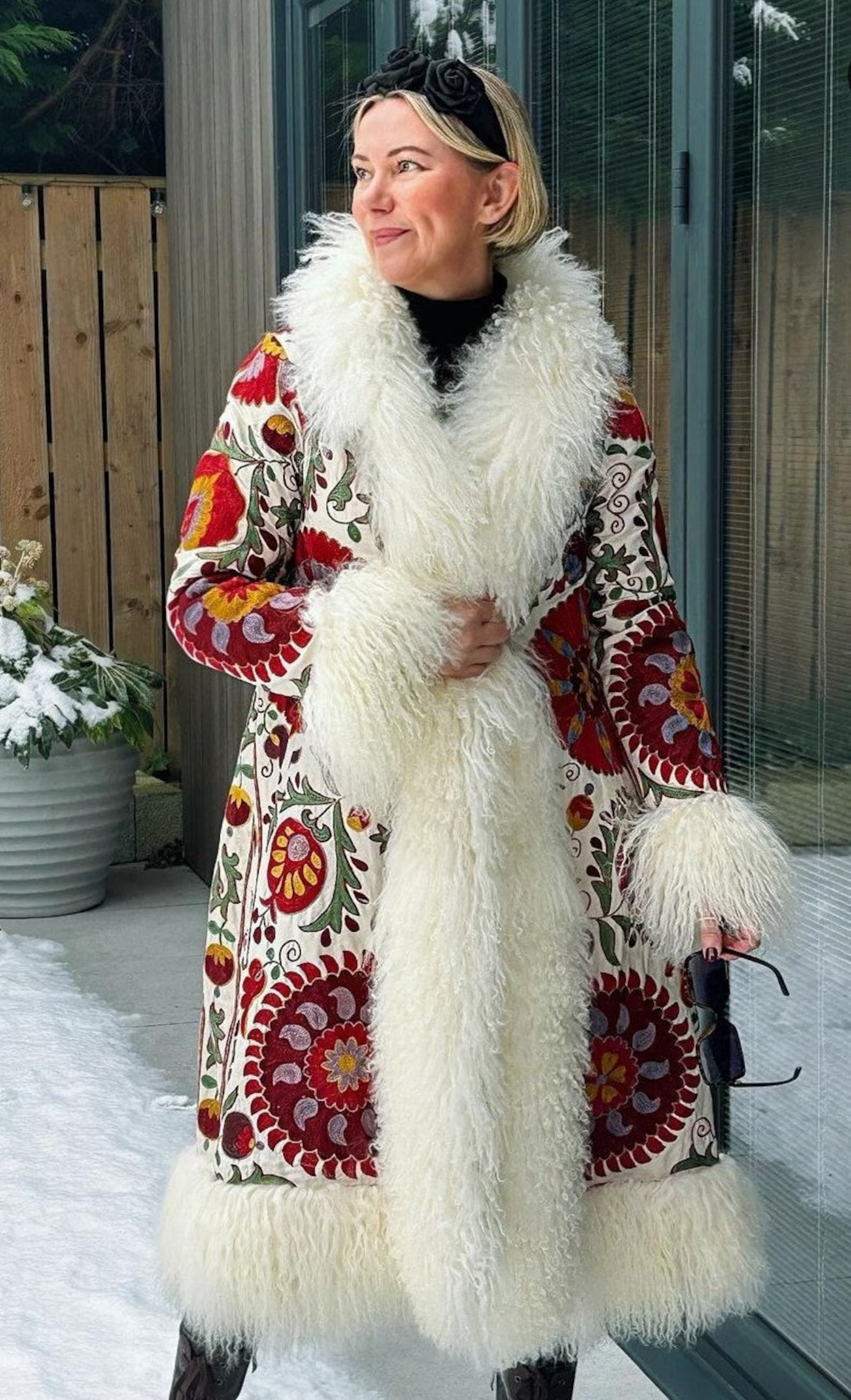 Handmade Suzani Shearling Coat - PIKARU FASHION