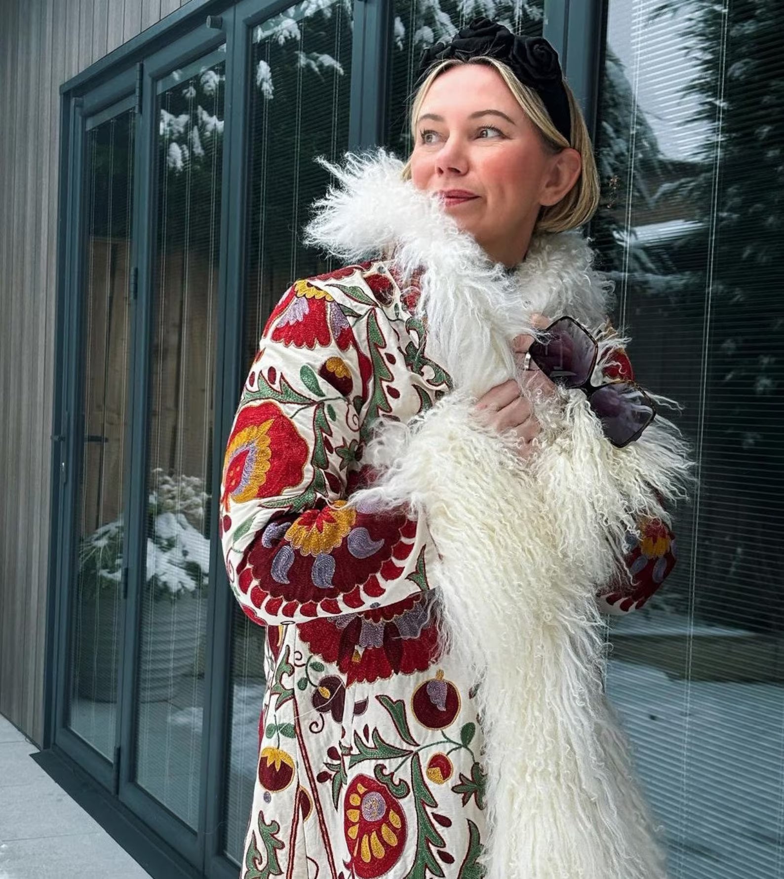 Handmade Suzani Shearling Coat - PIKARU FASHION