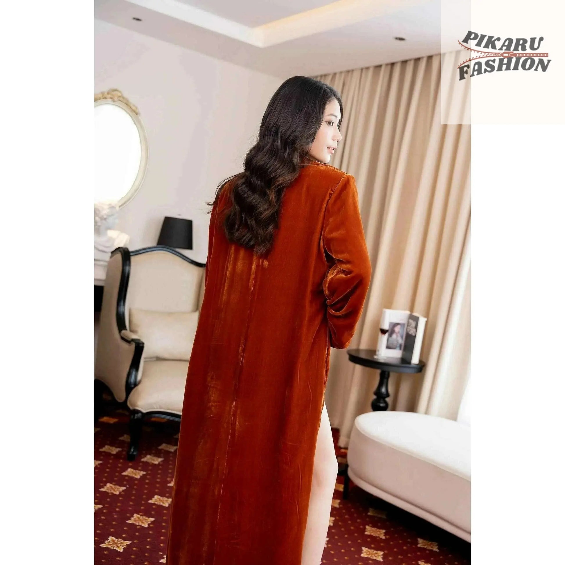 Long Mulberry Silk Velvet Duster - PIKARU FASHION