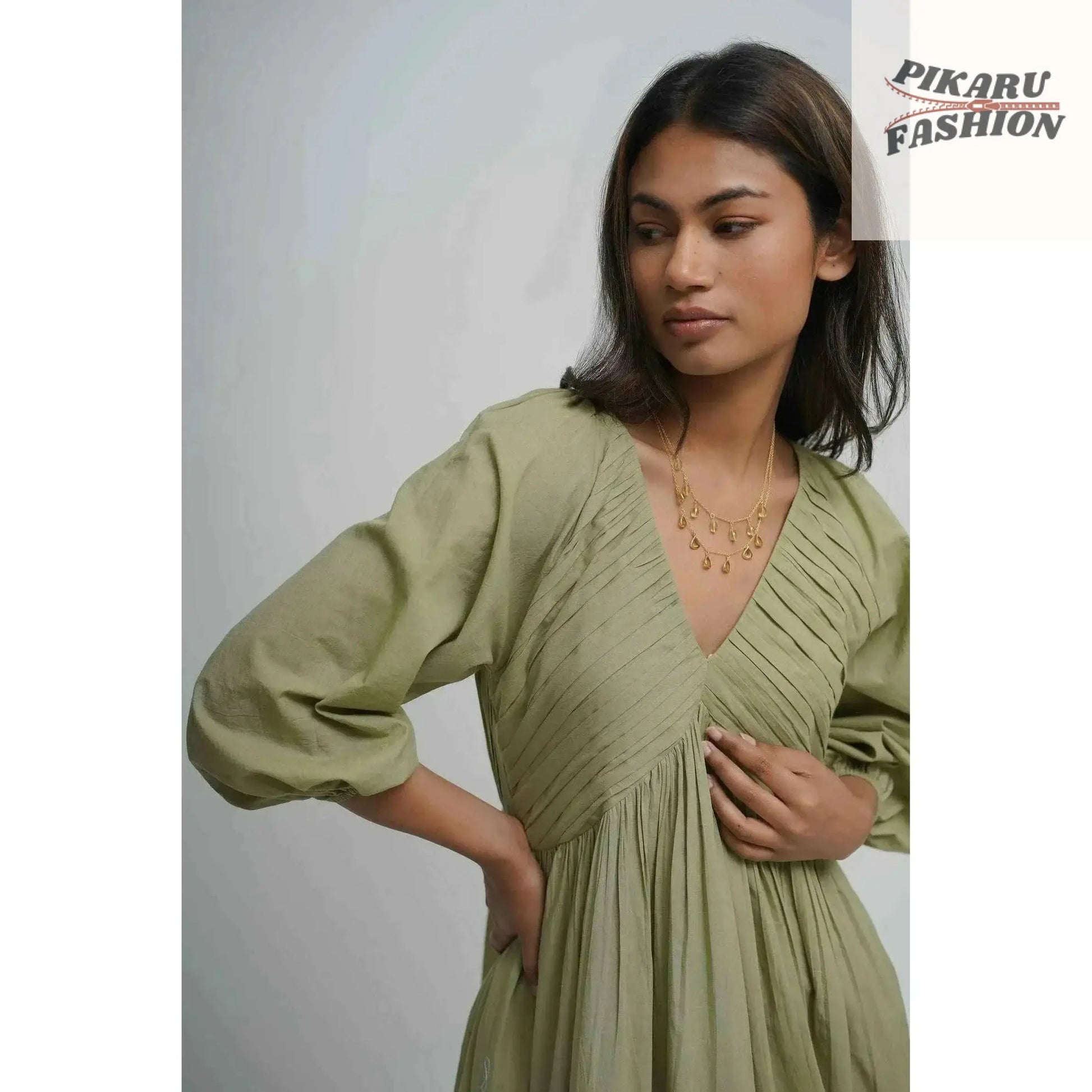 Organic Cotton Pleated Maxi Dress - PIKARU FASHION