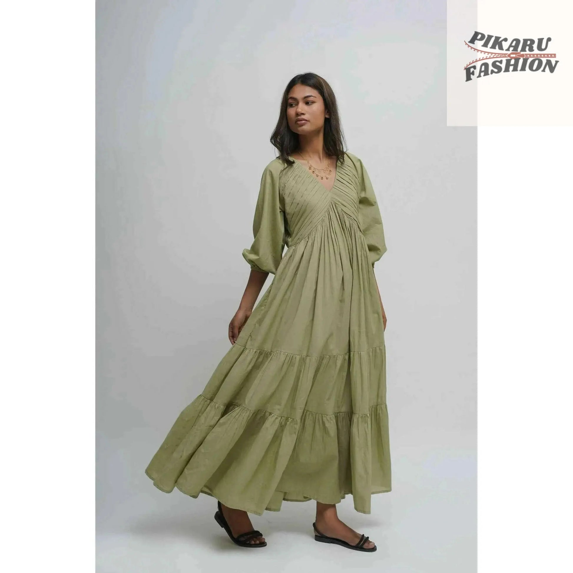 Organic Cotton Pleated Maxi Dress - PIKARU FASHION
