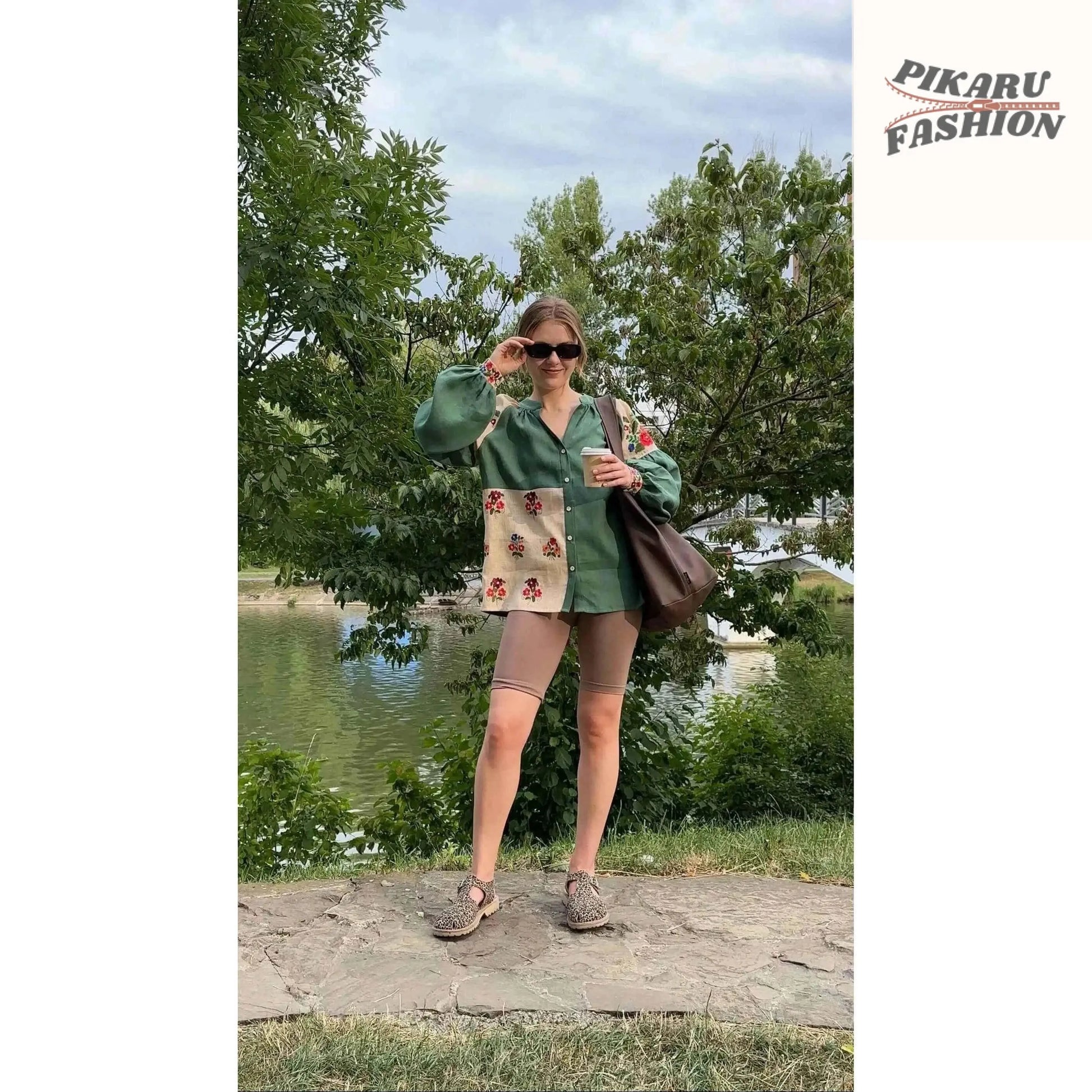 Linen Blouse Floral Embroidery / PIKARU FASHION - PIKARU FASHION